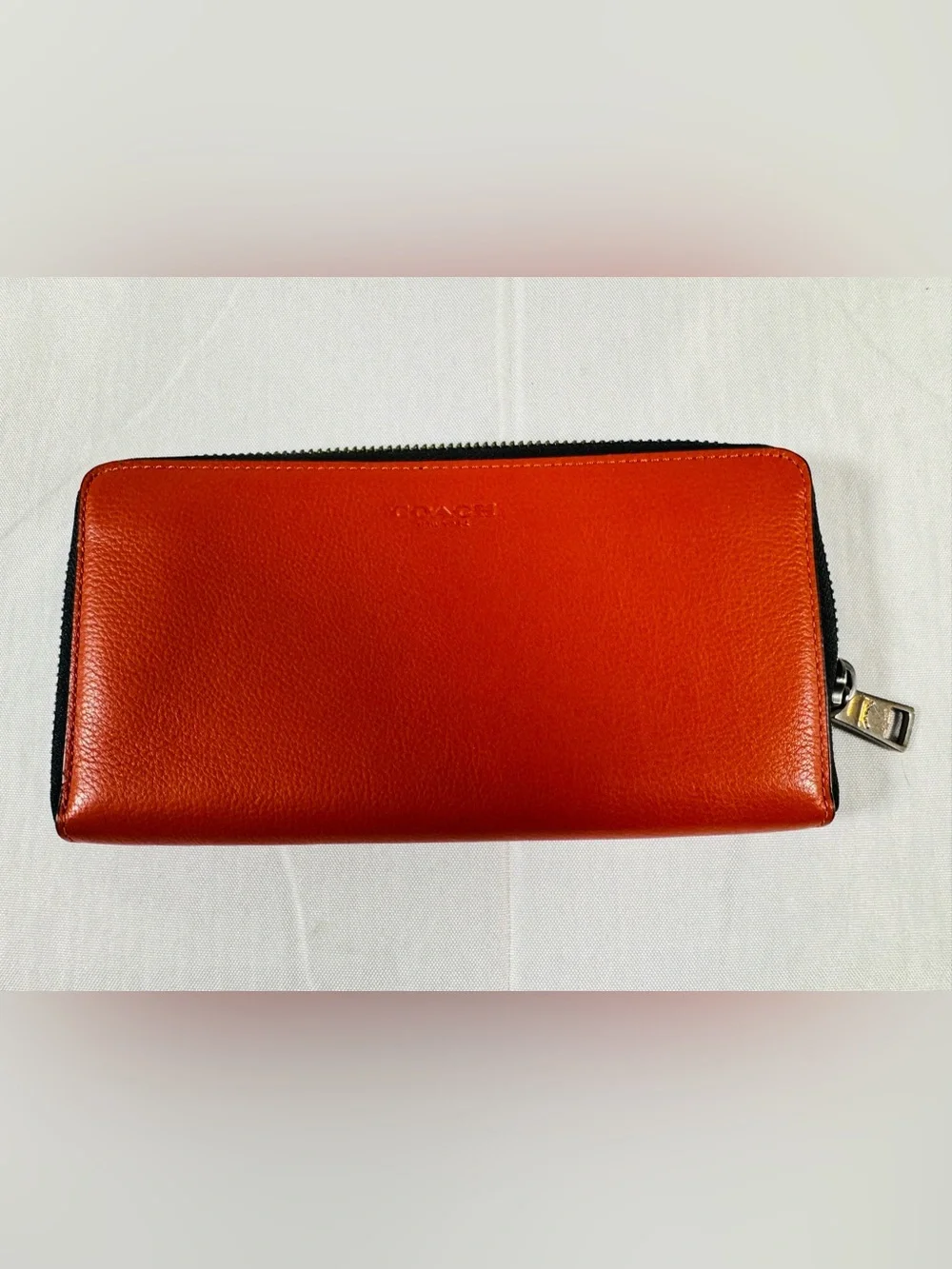 Coach Calfskin Leather Long Zip Around Wallet In  Vermillion (f58102) BNWT